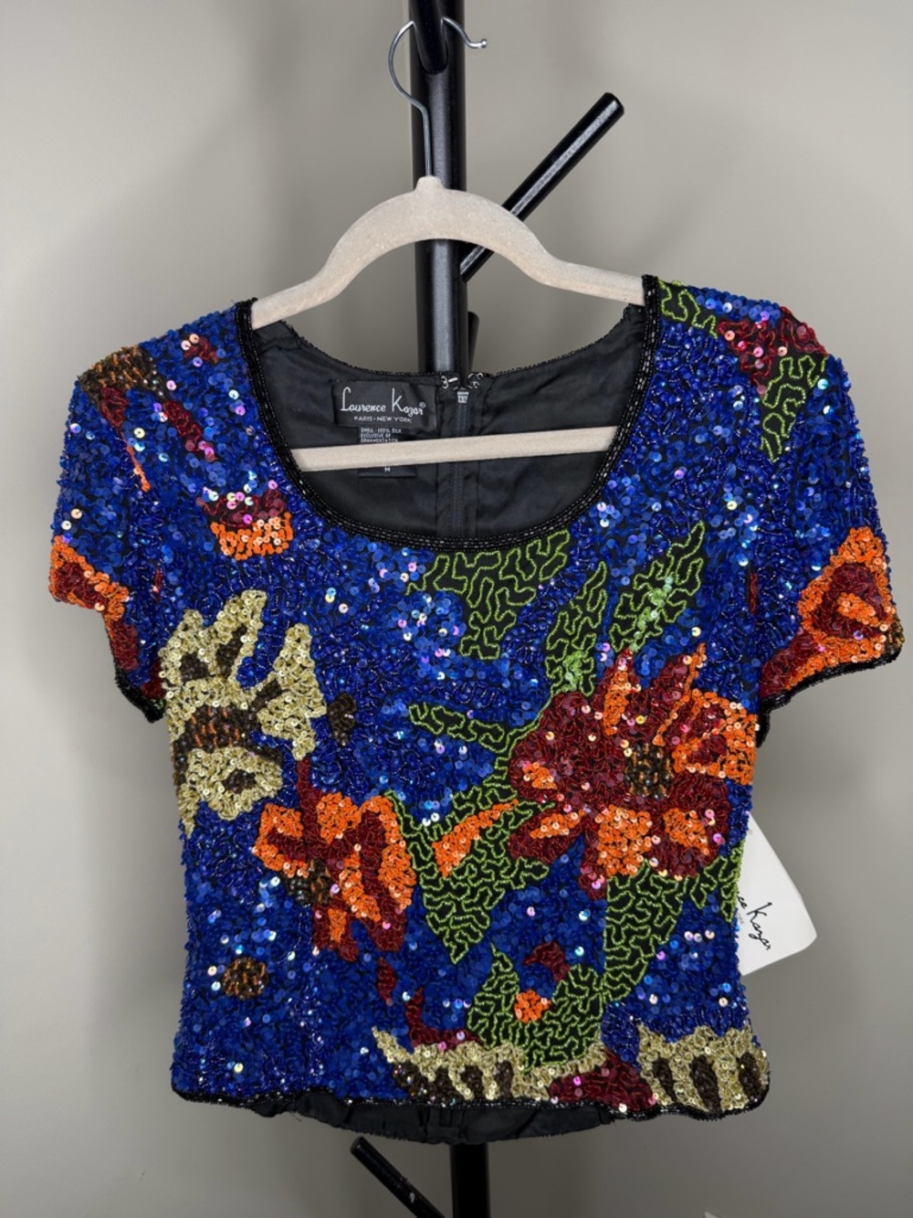 Vintage 80s/90s Laurence Kazar Silk Beaded Floral Top NWT Multicolor Size M